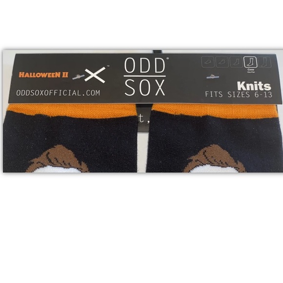 Halloween II Crew Socks 1 Pair Men’s 6-13 Black Orange Michael Myers White Mask - Picture 4 of 6